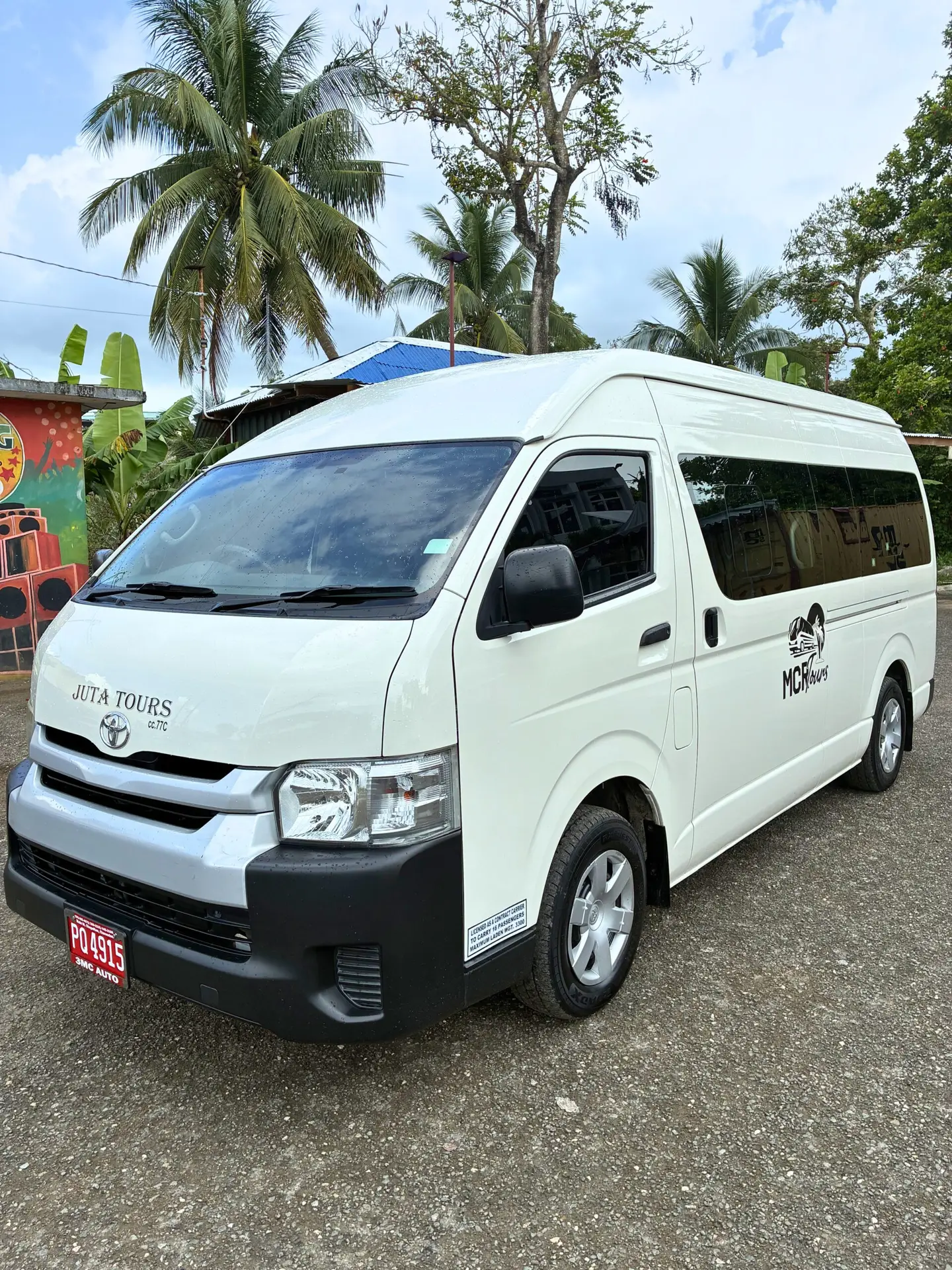 Front exterior of MCR Tours Toyota Hiace Tour and Excursion Bus